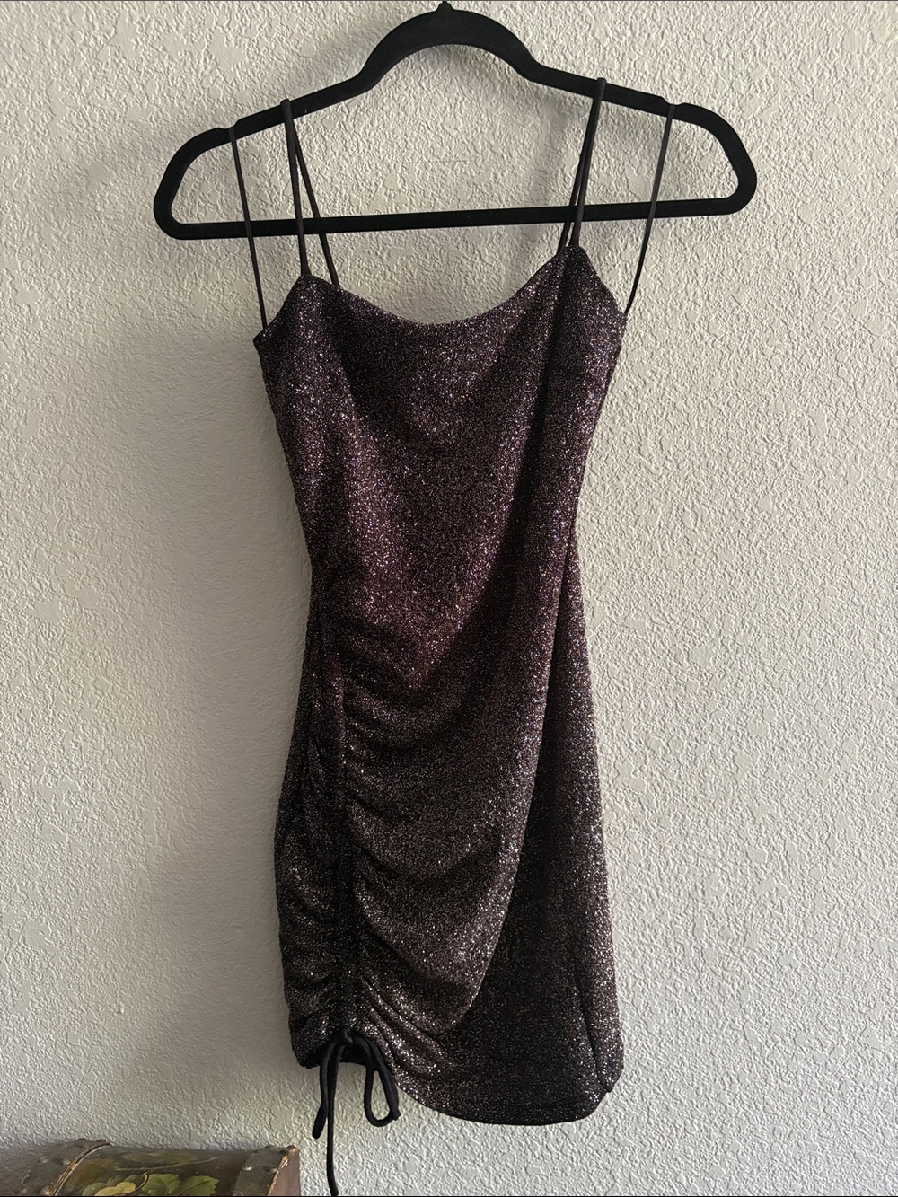 Windsor Metallic black Ruched Mini Dress